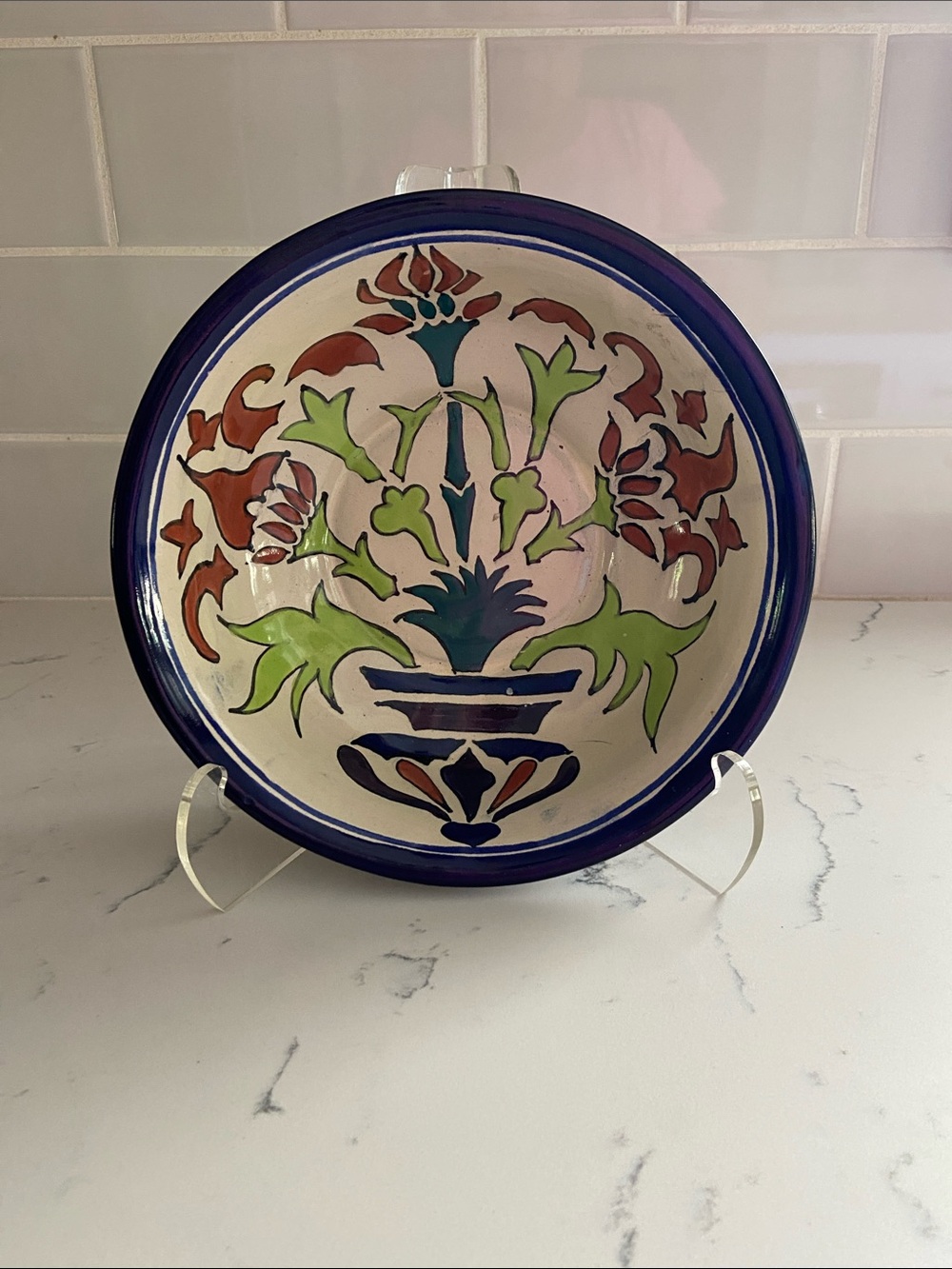 Vintage Mexican Talavera Bowl Lizeagui Sin Plomo Hand Painted 8"